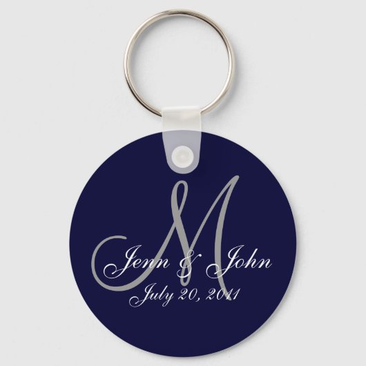 Monogram Wedding Bride Groom Date Navy Sleutelhang Sleutelhanger (Voorkant)