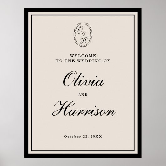 Monogram Wedding Classic Welcome Sign Poster (Voorkant)
