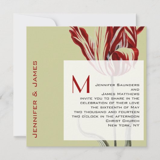 Monogram Wedding Invitaties Moderne Tulip Kaart (Voorkant)