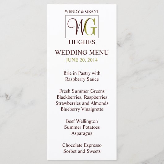 Monogram Wedding Logo Receptie Menu Kaart (Voorkant)