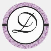 Monogram Wedding Plum Damask Ronde Sticker (Voorkant)