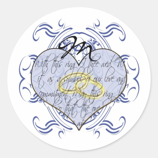 Monogram Wedding Vow Heart Ronde Sticker (Voorkant)
