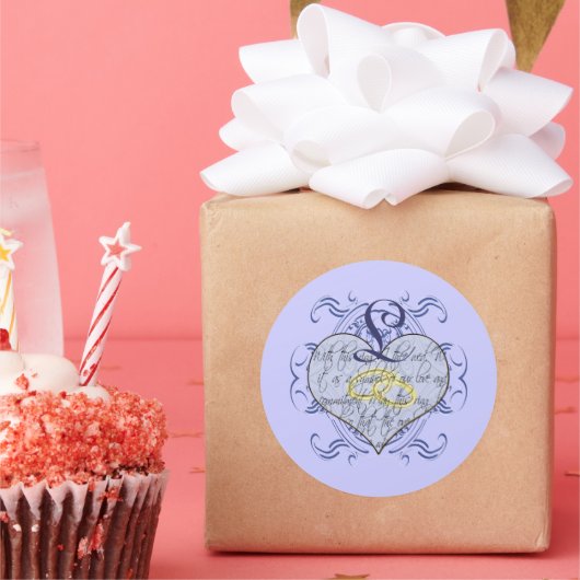 Monogram Wedding Vow Heart Ronde Sticker (Feest)