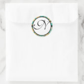 Monogram Weduwblauwe Grenzen Ronde Sticker (Tas)