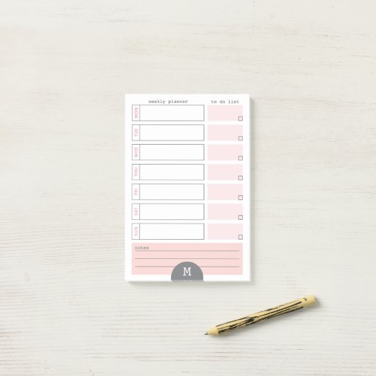 Monogram Weekly Planner Peony Post Post-it® Notes (Op bureau)