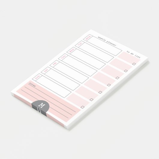 Monogram Weekly Planner Peony Post Post-it® Notes (Schuin)