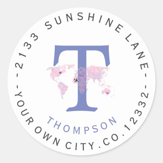 Monogram Wereldkaart reizen Cirkeladres label (Voorkant)