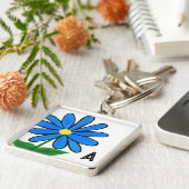 Monogram Whimsical Blue Daisy Sleutelhanger (Zijkant)