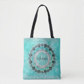 Monogram Whimsical Glittery Lotus Mandala over Bla Draagtas (Voorkant)