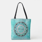 Monogram Whimsical Glittery Lotus Mandala over Bla Draagtas (Achterkant)