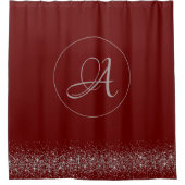 Monogram Whimsical Silver Glitter op Red Douchegordijn (Voorkant)