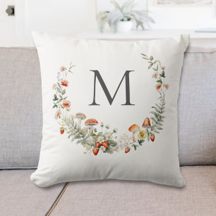 Monogram Whimsical Waterverf Bloemige Botanische Kussen