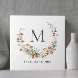 Monogram Whimsical Waterverf Bloemige Botanische  Tegeltje