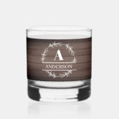 Monogram Whiskey glas rustiek hout (Voorkant)