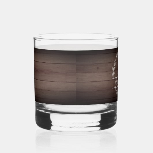 Monogram Whiskey glas rustiek hout (Rechts)