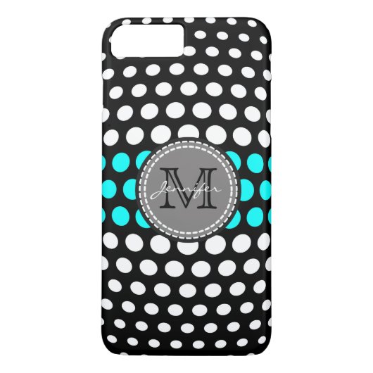 Monogram White & Aqua Polka Dots Pattern Case-Mate iPhone Case (Achterkant)