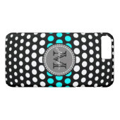 Monogram White & Aqua Polka Dots Pattern Case-Mate iPhone Case (Achterkant (Horizontaal))