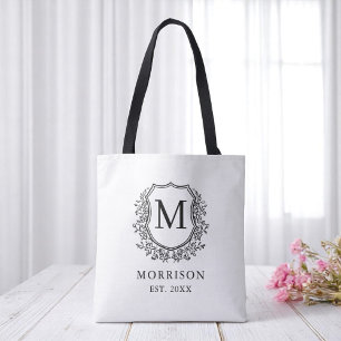 Monogram White Black Crest Botanische Huwelijk Draagtas
