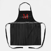Monogram White Black Pinstripe Red Initiaal Schort (Voorkant)