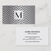 Monogram White Box Chevron Metallic Pattern Visitekaartje (Voorkant / Achterkant)