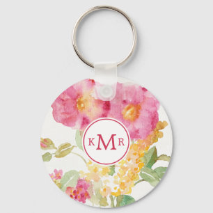 Monogram White Daisy on Blue Sleutelhanger