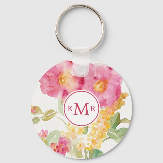 Monogram | White Daisy on Blue Sleutelhanger (Voorkant)