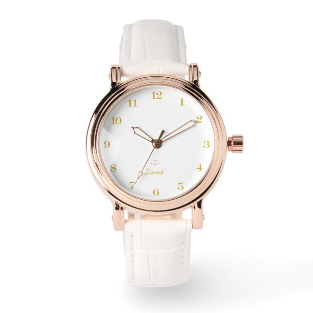 Monogram white | Elegant Gold Minimalist  Horloge (Voorkant)