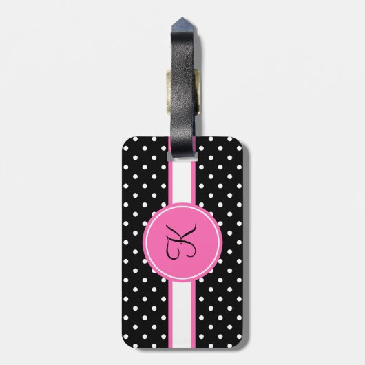 Monogram White en Black Polka Dot Pattern Bagagelabel (Achterkant verticaal)