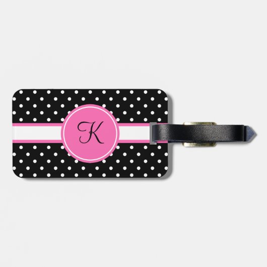 Monogram White en Black Polka Dot Pattern Bagagelabel (Achterkant horizontaal)