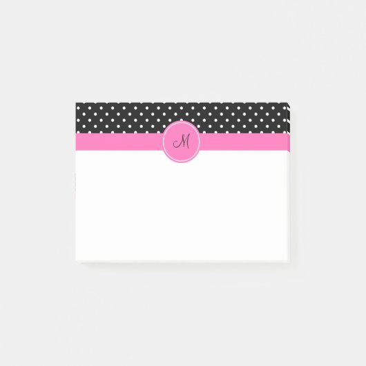 Monogram White en Black Polka Dot Pattern Post-it® Notes (Voorkant)