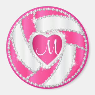 Monogram White en Hot Pink Diamond Volleyball Magneet