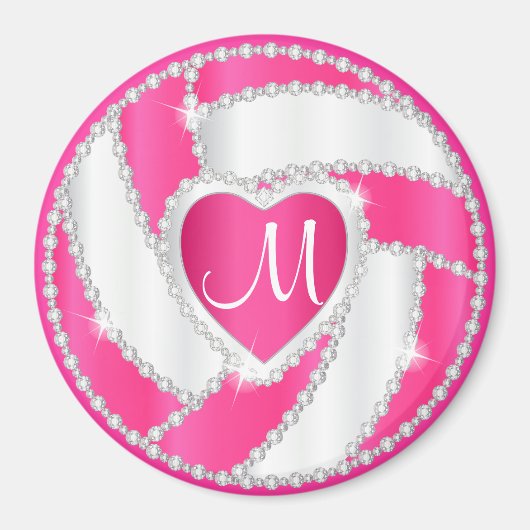 Monogram White en Hot Pink Diamond Volleyball Magneet (Voorkant)