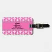 Monogram White en Hot Pink Fleur de Lis Pattern Bagagelabel (Voorkant horizontaal)