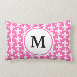 Monogram White en Hot Pink Fleur de Lis Pattern Kussen