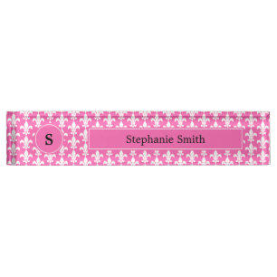 Monogram White en Hot Pink Fleur de Lis Pattern Naambordje