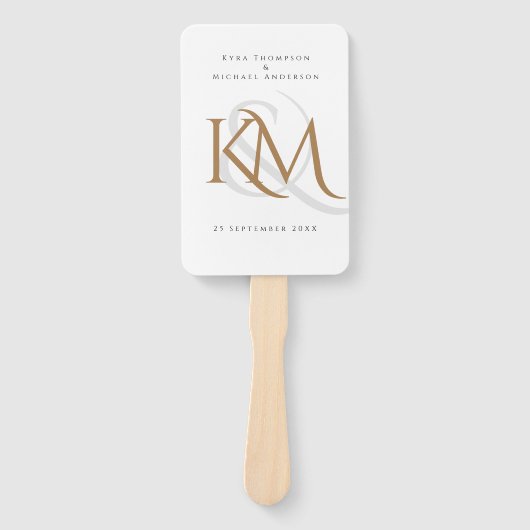 Monogram White Gold Modern Simple Wedding Program Handwaaier (Voorkant)