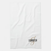 Monogram White Gold Script élégant serviette de cu (Vertical)