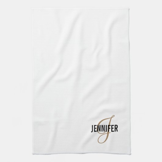 Monogram White Gold Script élégant serviette de cu (Vertical)