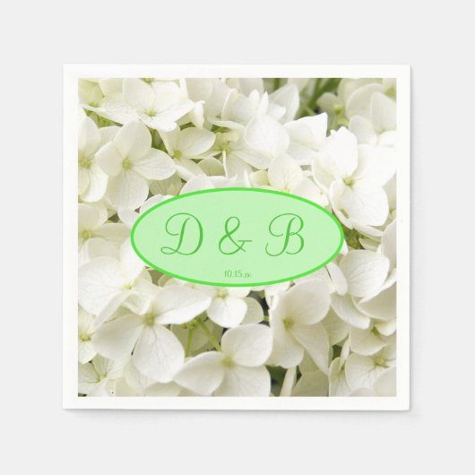 Monogram White Hydrangea Wedding Servet (Voorkant)