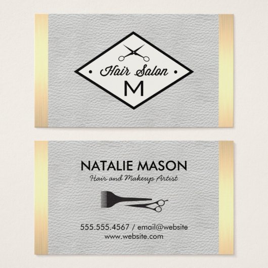 Monogram White Leather Gold Lux Trim Visitekaartje (Voorkant /achterkant)