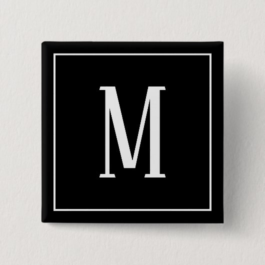Monogram White op Black Square Button (Voorkant)