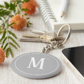 Monogram White op grijze Sleutelhanger (Zijkant)