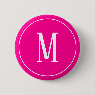 Monogram White op Hot Pink Round Button
