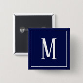 Monogram White op Navy Blue Square Button (Voorkant /achterkant)
