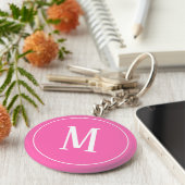Monogram White op roze Sleutelhanger (Zijkant)