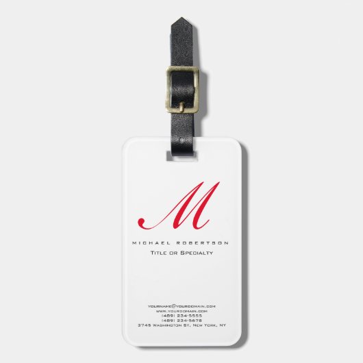 Monogram White Red Unique Chubby Visitekaartje Bagagelabel (Voorkant verticaal)