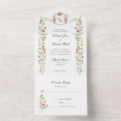 Monogram Wildbloemen Tuinbouw Waterverf All In One Uitnodiging (Binnen)