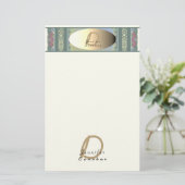 Monogram Wilde Bloem Metaalachtig Etiket Briefpapier (Staand voorkant)