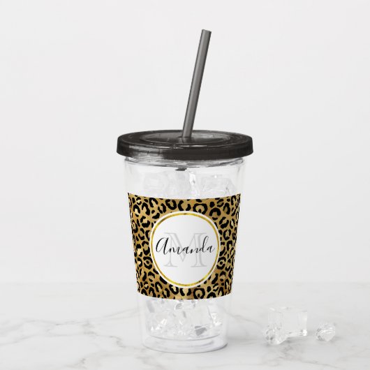 Monogram Wilde & Exotic Leopard Print Pattern Acryl Drinkbeker (Achterkant ijs)