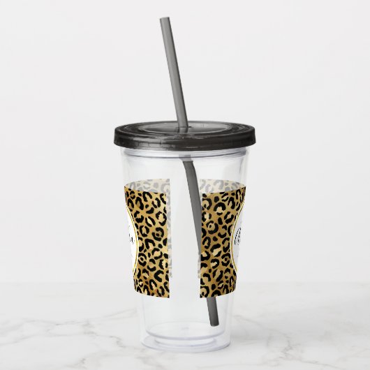 Monogram Wilde & Exotic Leopard Print Pattern Acryl Drinkbeker (Links)